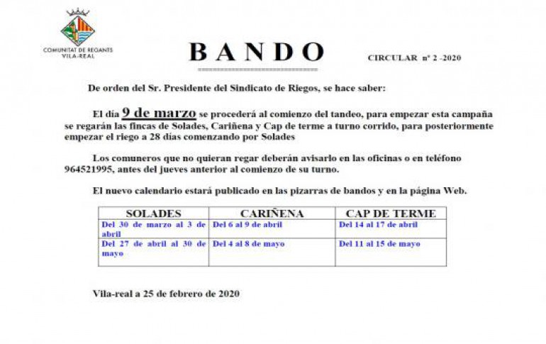 Bando riego a manta