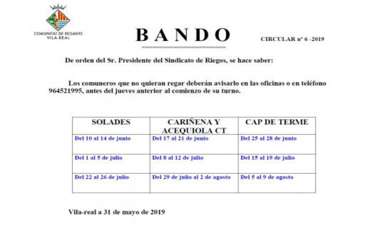 Bando tandeo riego a manta